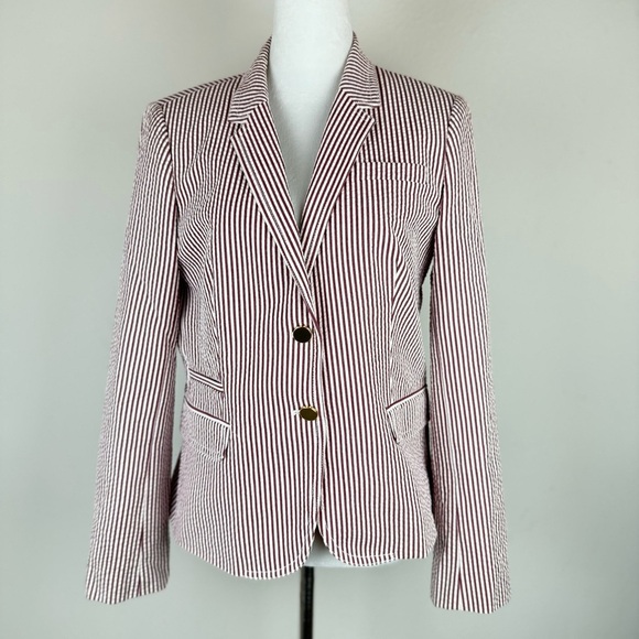 J.Crew Schoolboy Blazer Women’s 12 Red White Stripe Cotton Lined Jacket - Picture 2 of 13